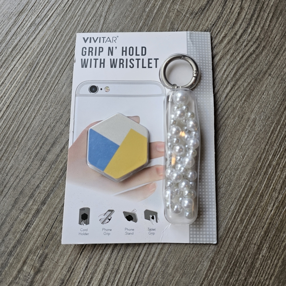 Vivitar Pop Out Grip with Pearl Wristlet Strap for Phone
